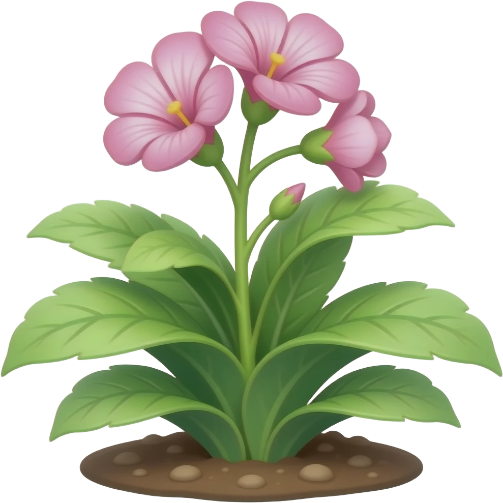 green plant from the ground with leafs And Pink flowers blooming emoji