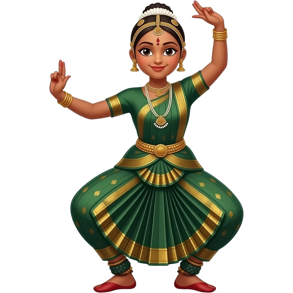 Light brown skin girl in a bharatnataym dress doing some type of advanced pose emoji