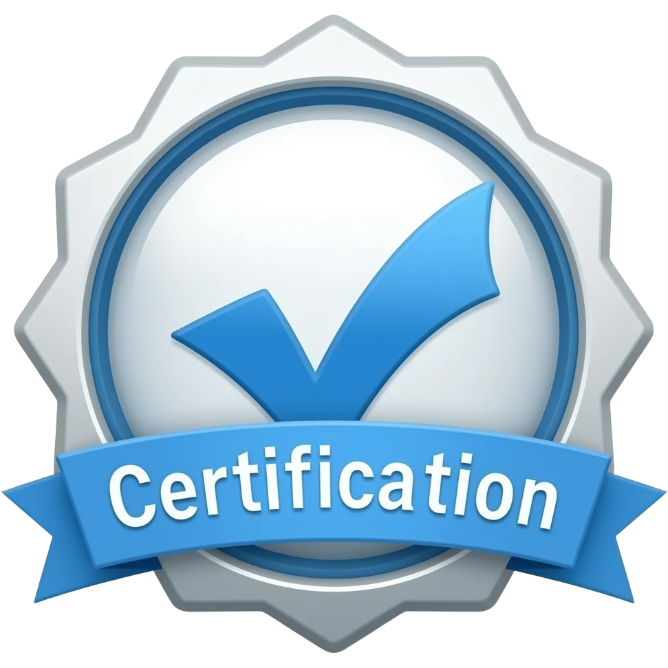 Modern certification badge emoji, blue checkmark, minimal, glossy 3D, clean, centered, transparent background emoji