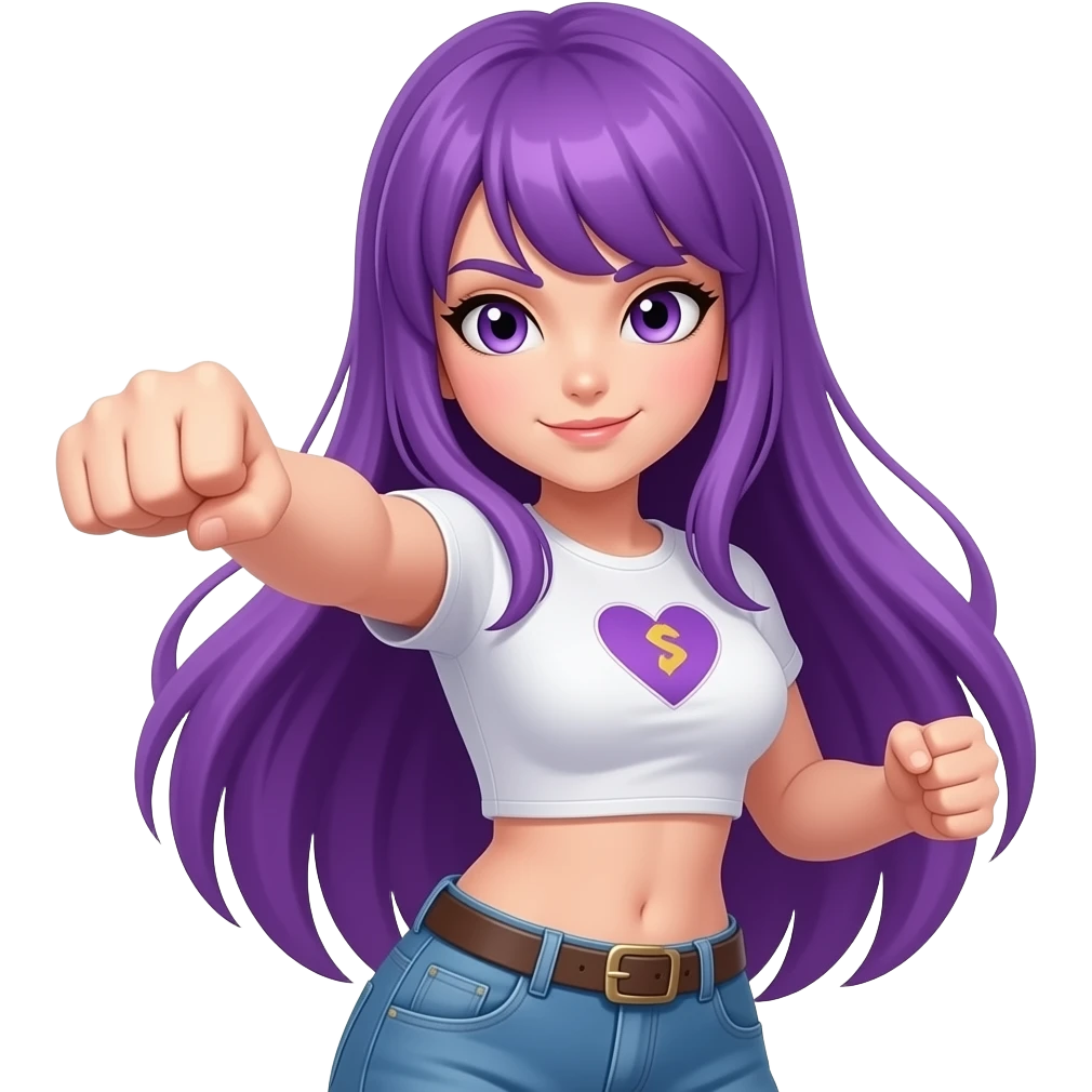 sexy girl with long purple hair and purple eyes is punching emoji