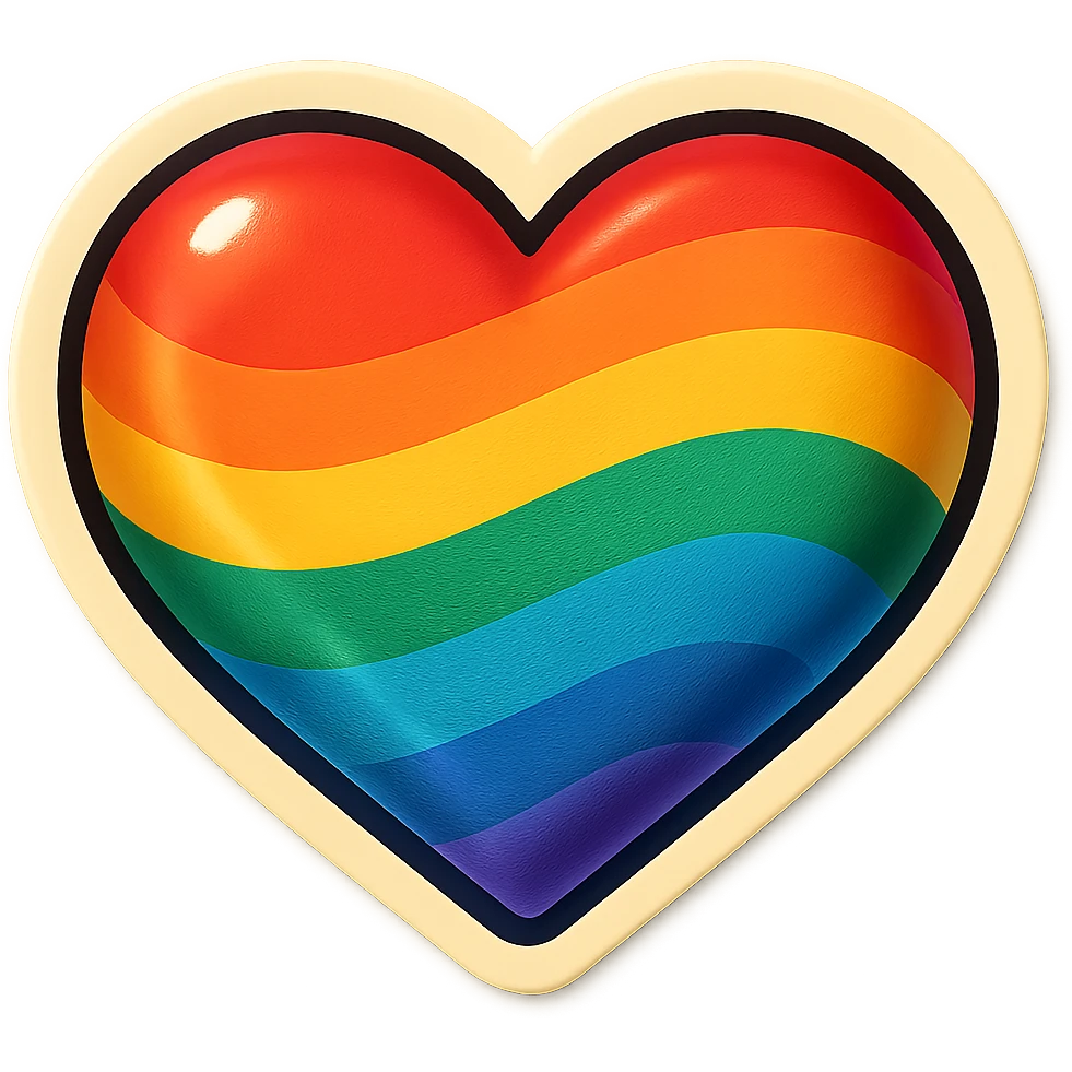 retro sticker style heart with rainbow stripes, bold and playful emoji