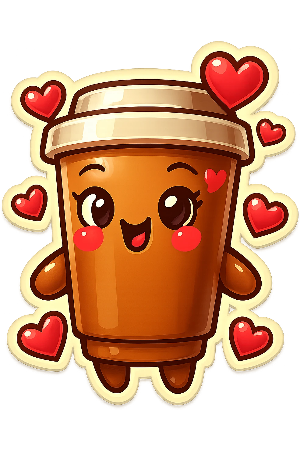 Tall coffee cup, flirty, covered in hearts emoji