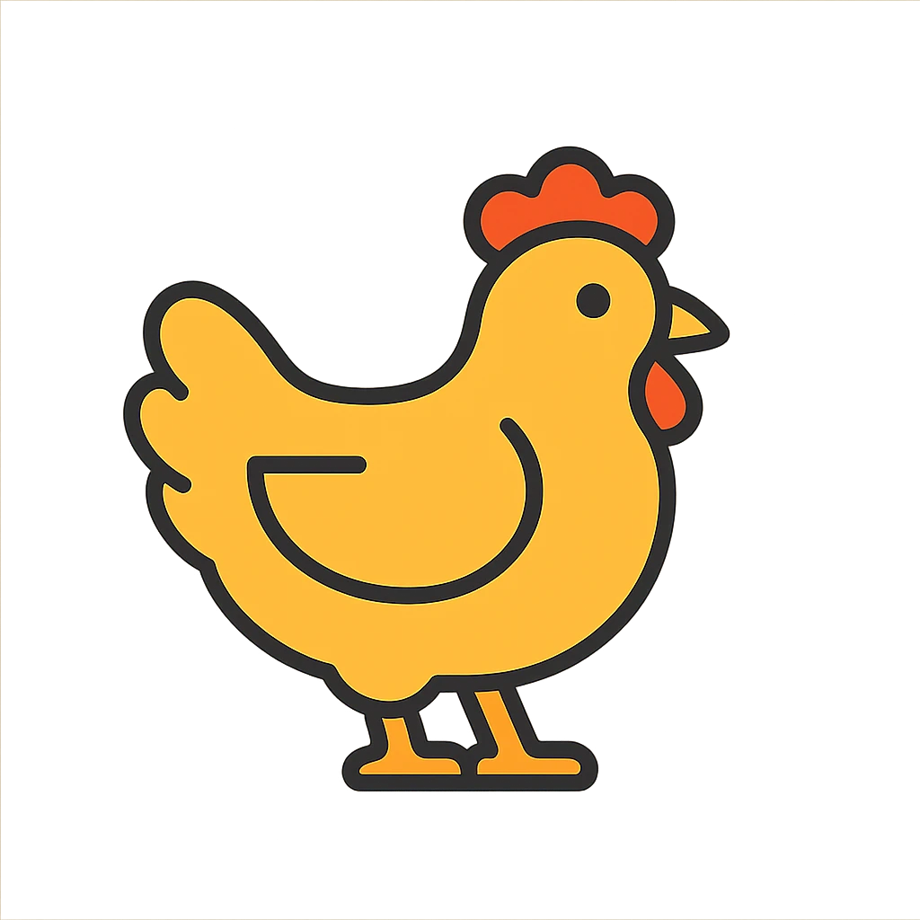 chicken icon, rounded shapes, friendly and approachable, modern icon style emoji