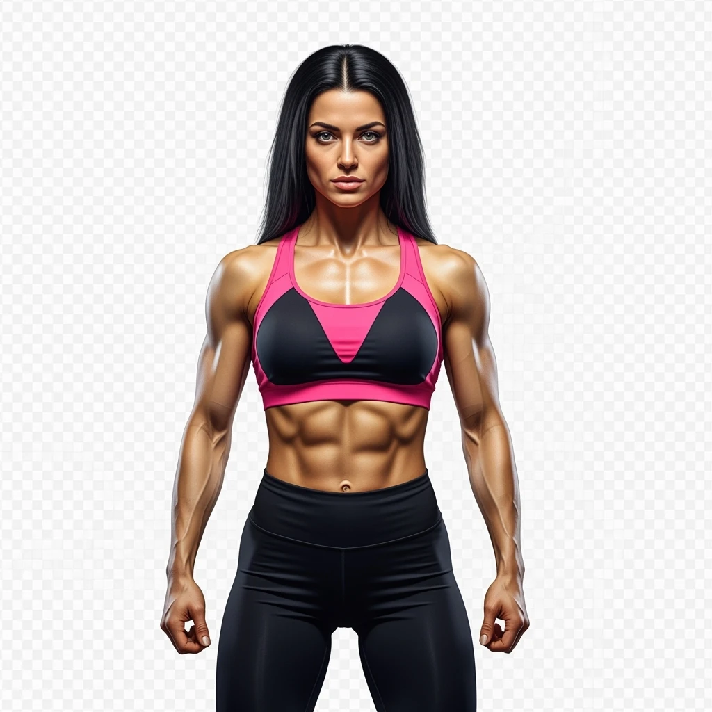 DONNA FITNESS IN FORMA, POSA FRONTALE IPERREALISTICA 4K, SENZA SFONDO emoji