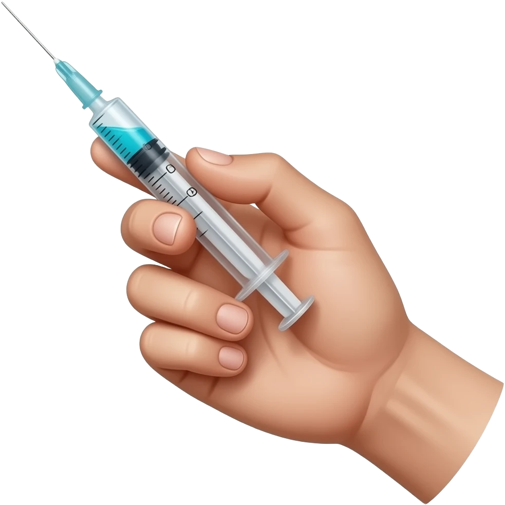 A hand holding a syringe with glowing neon-cyan-blue liquid inside emoji