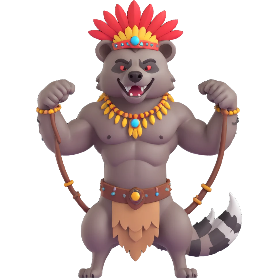 A native strong buff hyena with war bonnet flexing posing  emoji