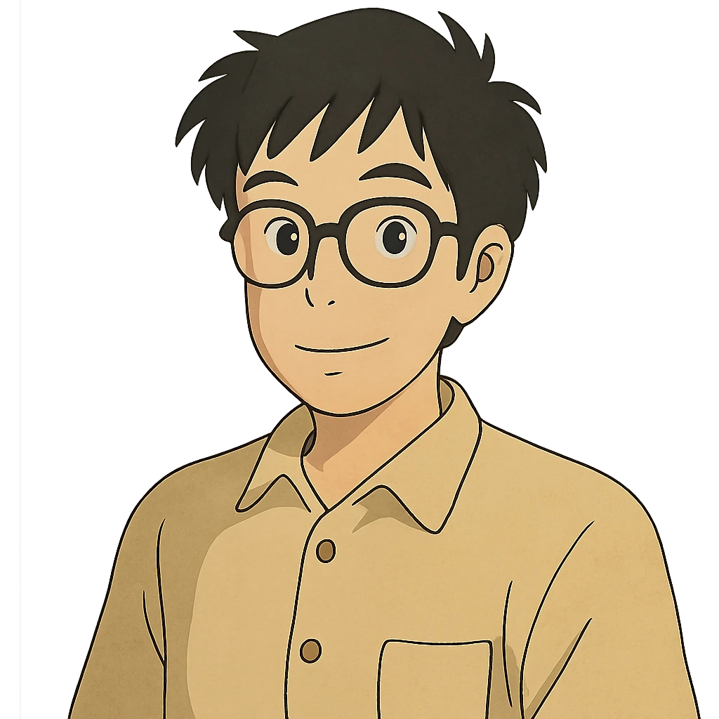 asian nerdy man with glasses, ghibli style emoji