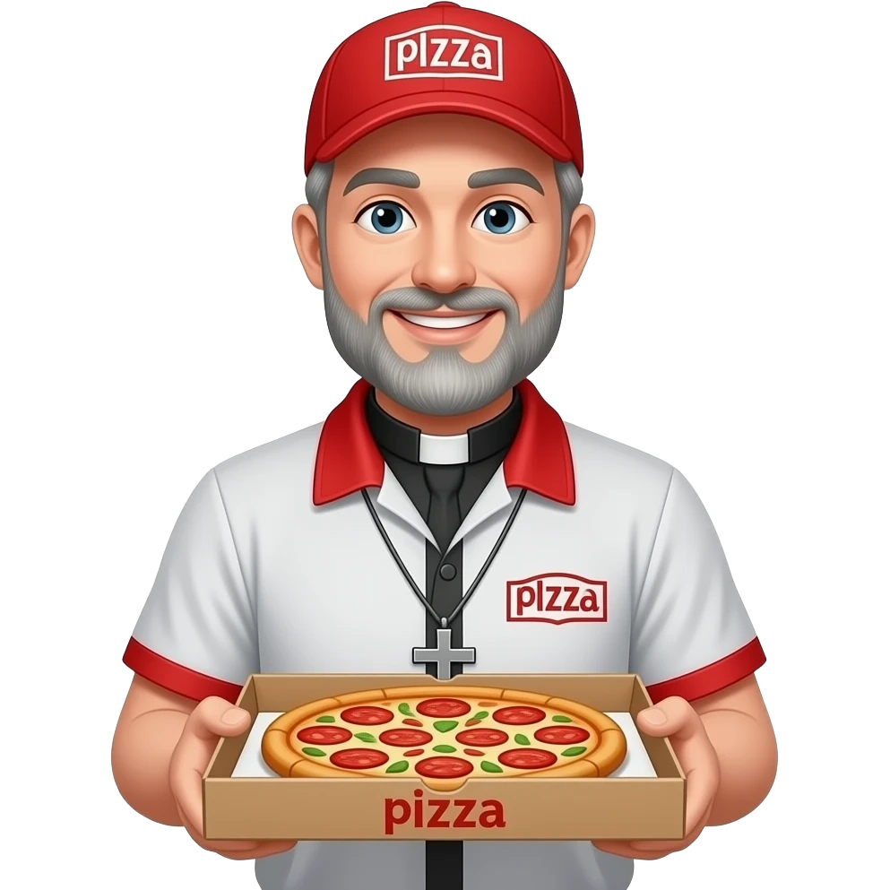 The priest with grey beard as a pizza delivery guy emoji