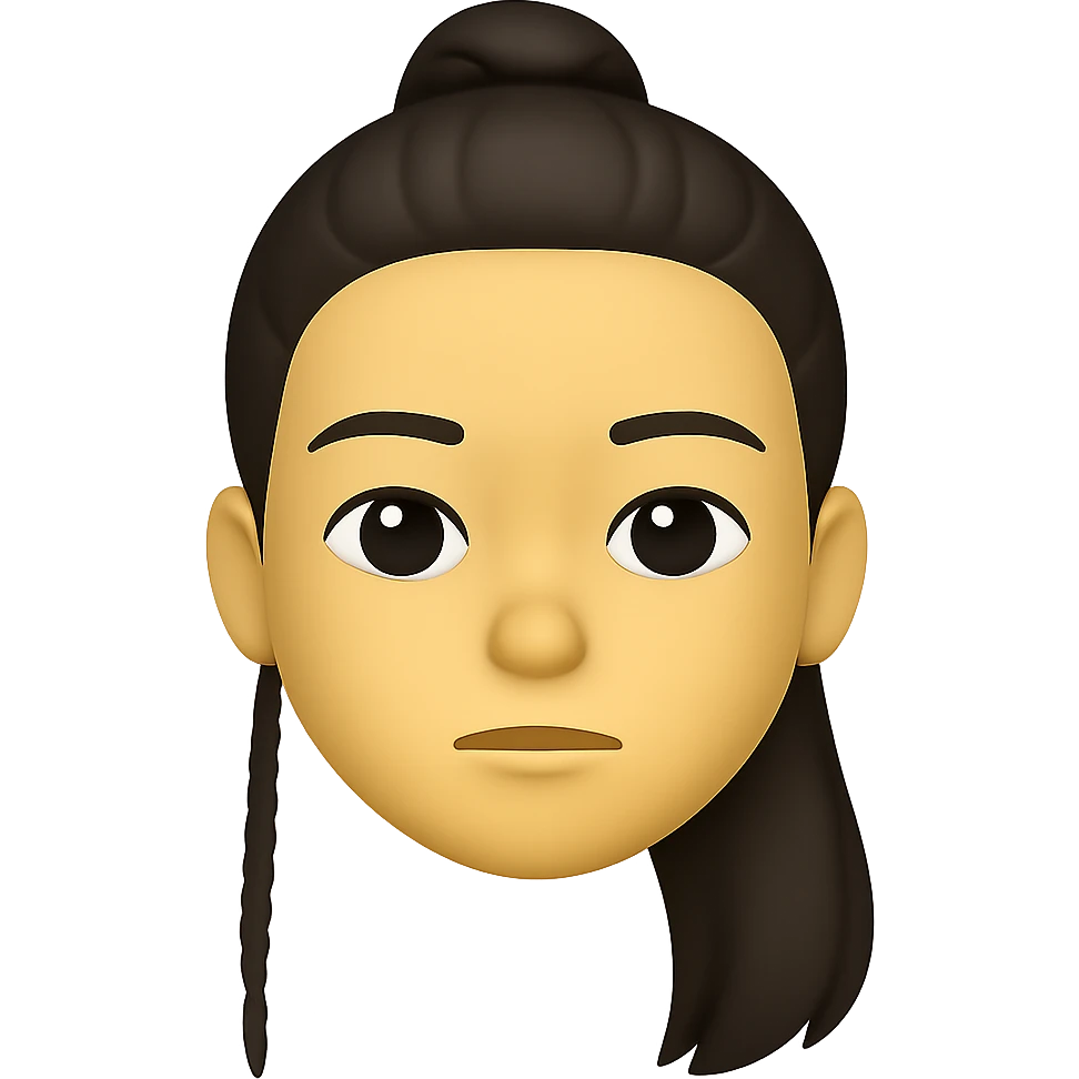 Create an emoji style head of this person with a neutral expression, transparent background. The style should resemble apple style emojis with concise details. emoji