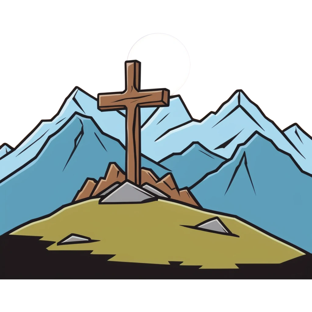 Mountain with an old rugged cross emoji