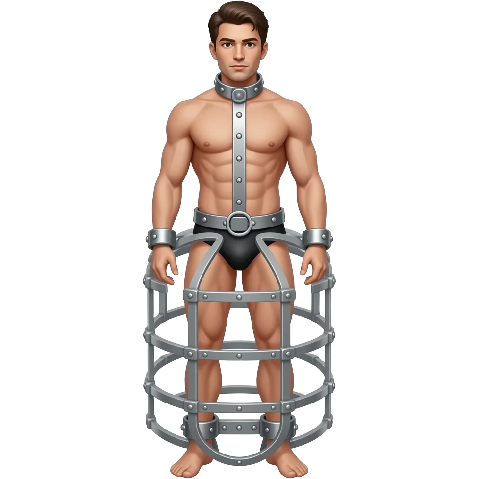 A full body of a man from head to toe With no clothes on wearing a Chasity cage emoji
