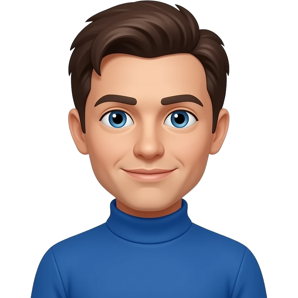 Anthony Wiggle from The Wiggles with blue eyes, dark brown hair, blue skivvy turtleneck shirt emoji