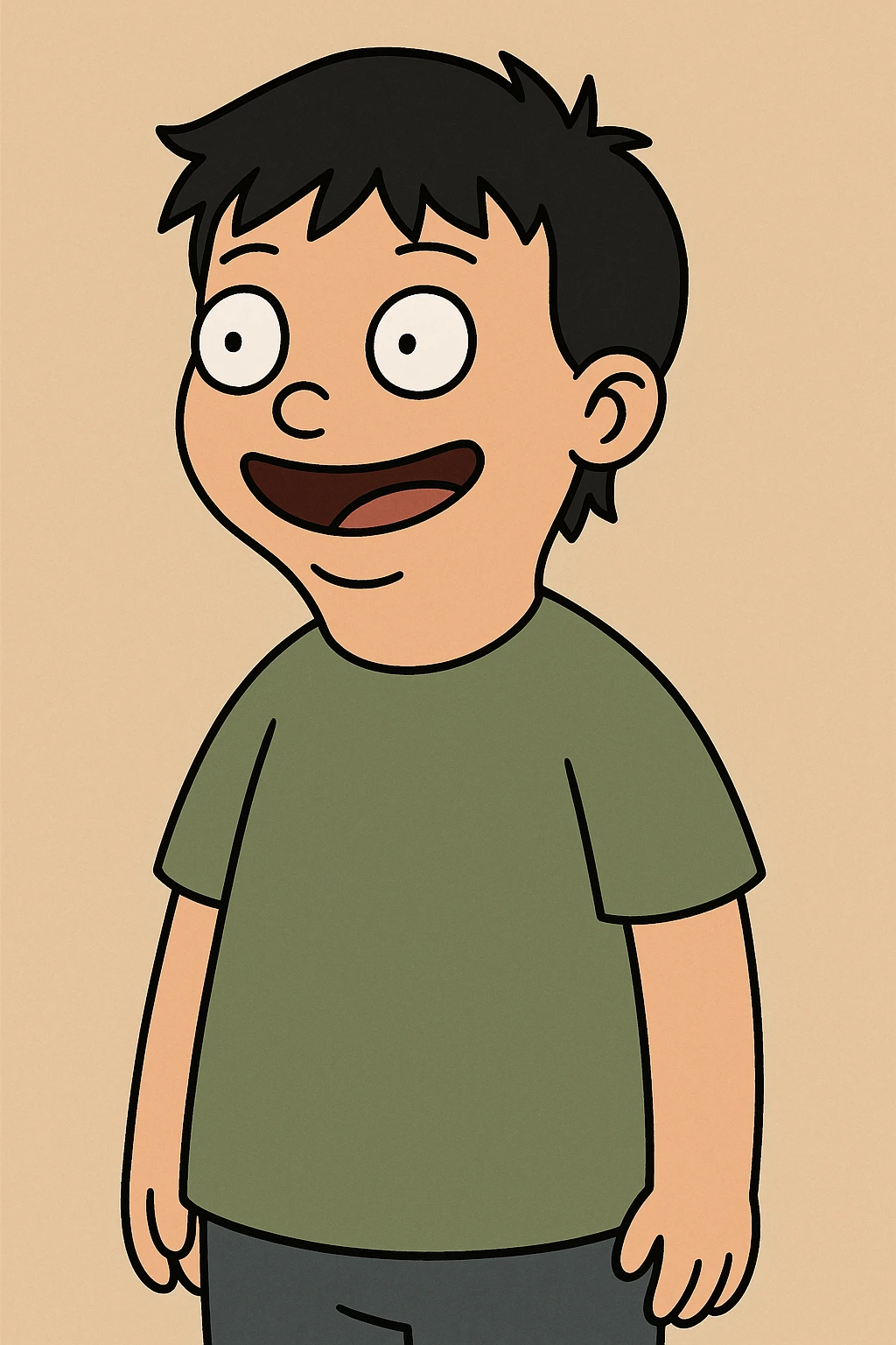 Chinese boy black hair Green t-shirts emoji