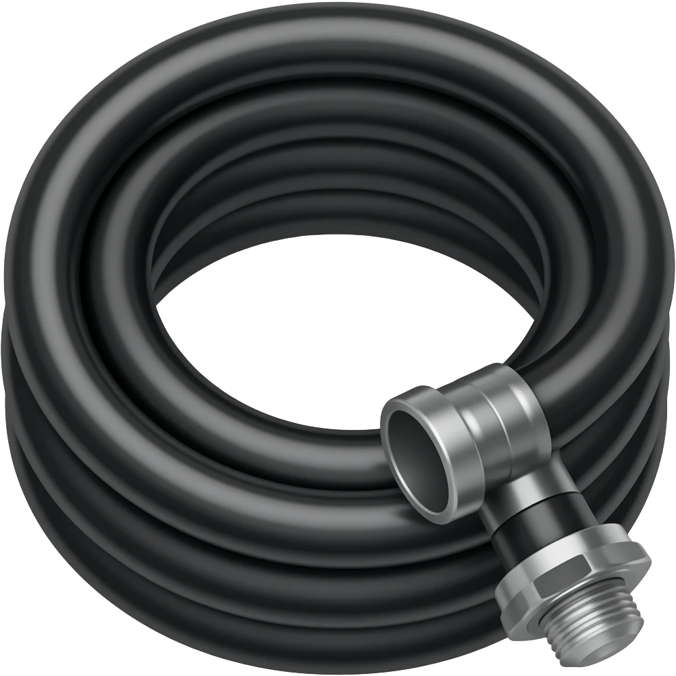 black industrial Hose coil with cam and groove end pointing right emoji