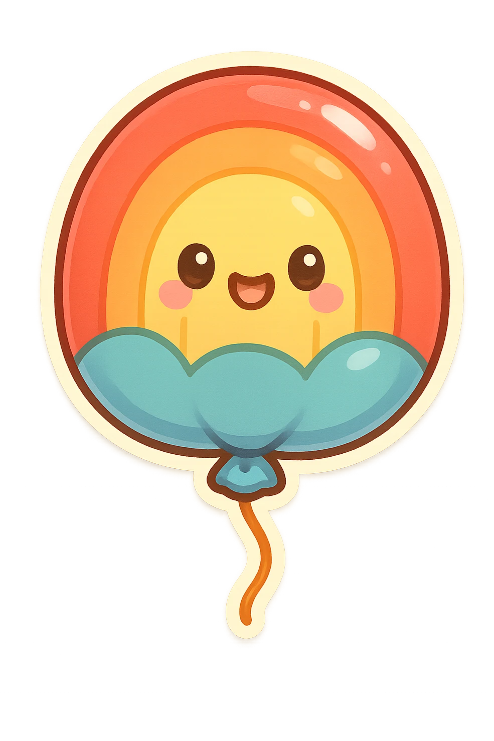chibi sticker-style rainbow balloon, cute and exaggerated emoji