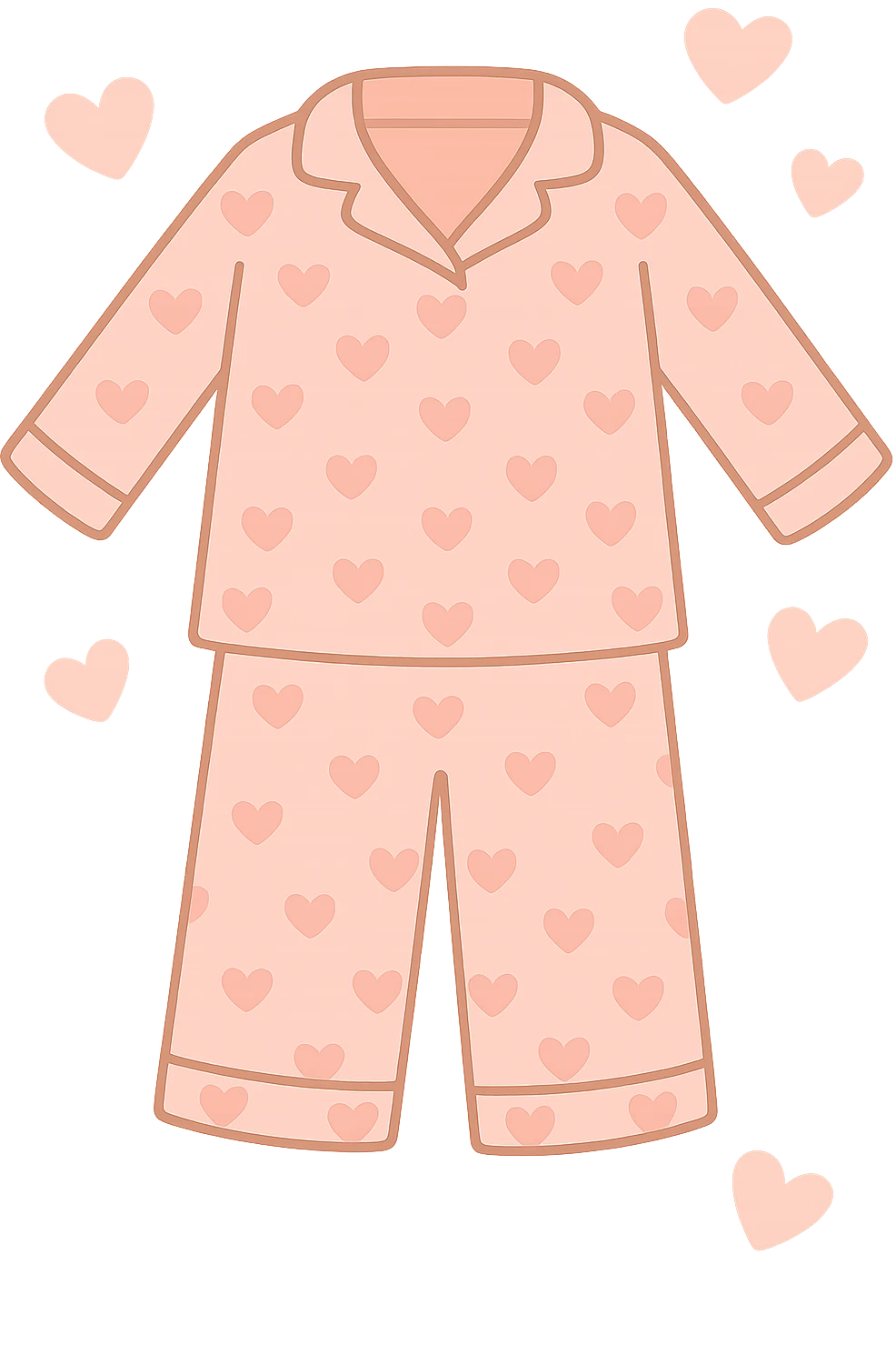 Remove the face from the pink heart pajamas with a pattern of hearts and hearts surrounding it, keep the style and transparency. Maintain the pink pajamas with heart patterns and floating hearts, but without any face visible. emoji