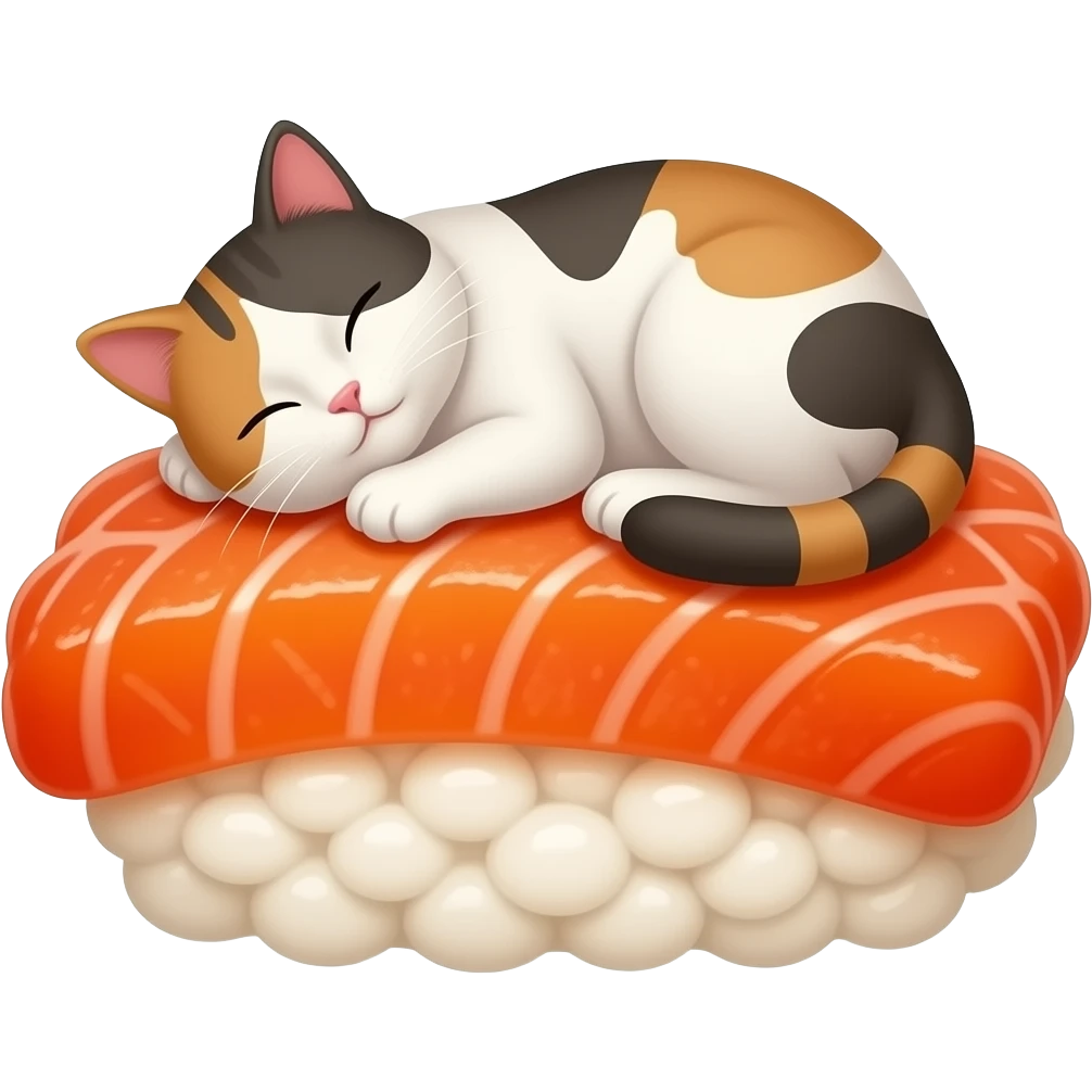 a cat napping on top of a piece of ikura emoji