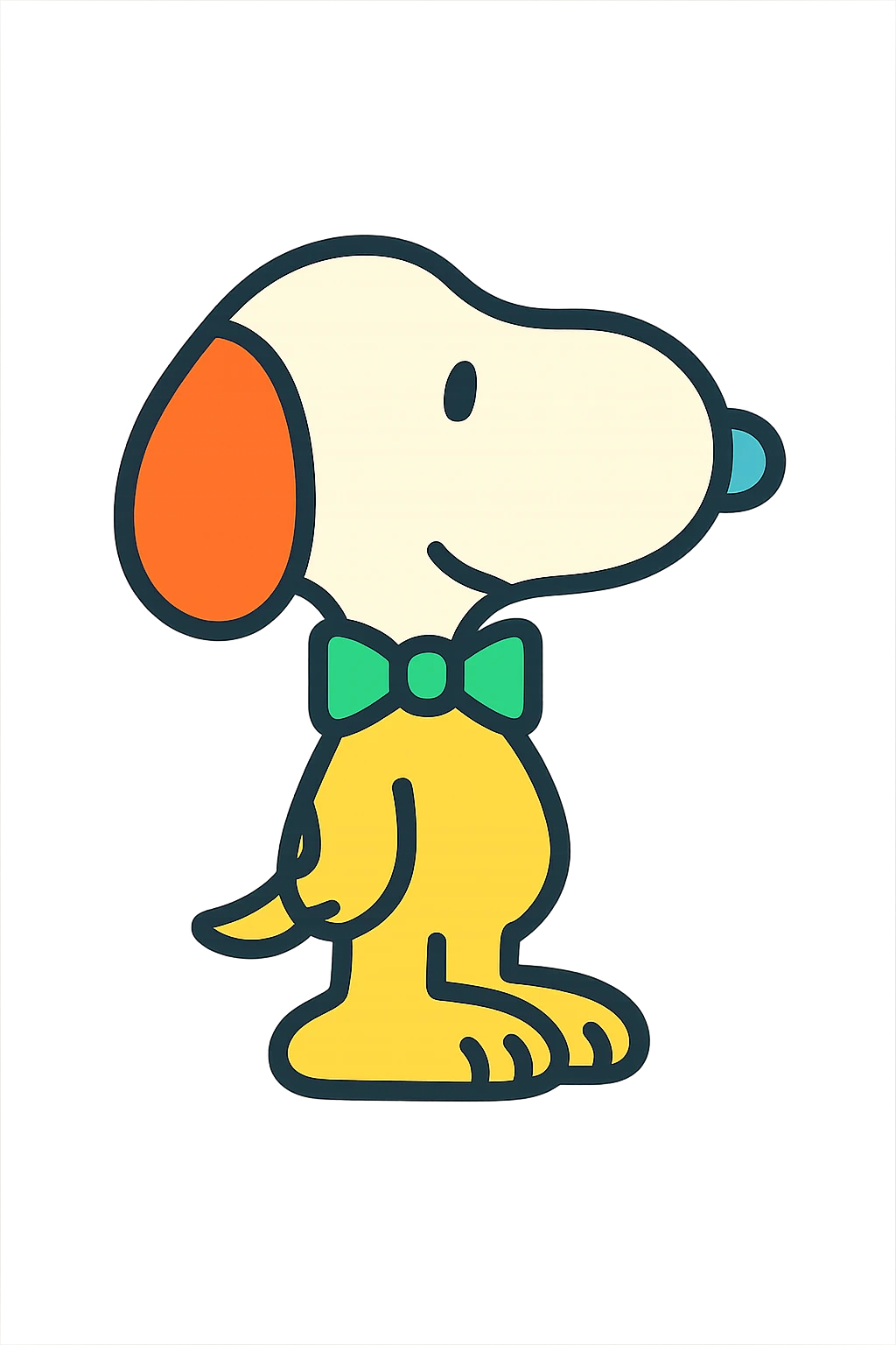 Snoopy, outlined and colorful, with a green bowtie emoji