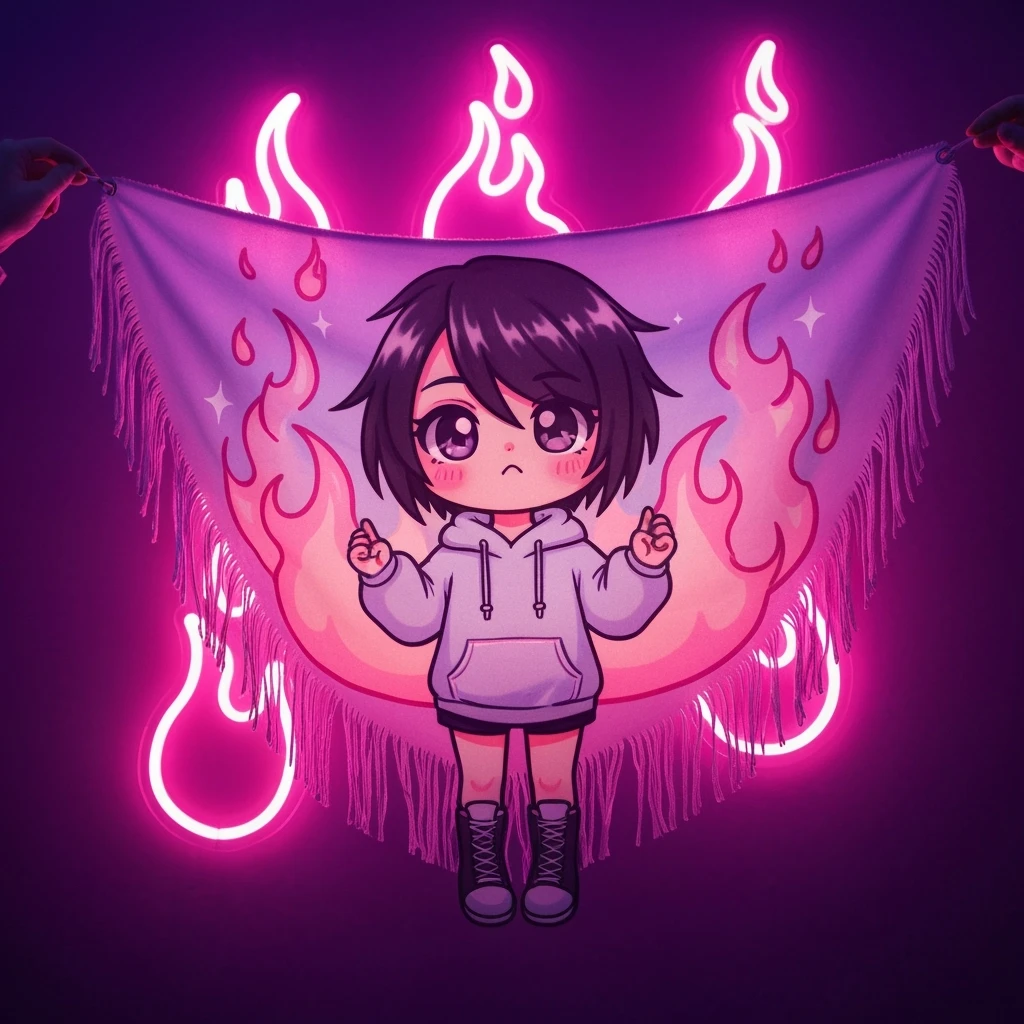 emo banner, with flames, cute, expressive emoji