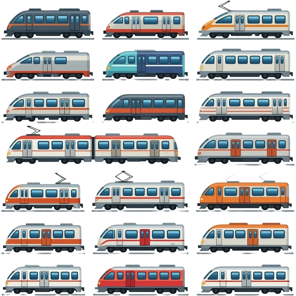 200 diffrent types of trains emoji