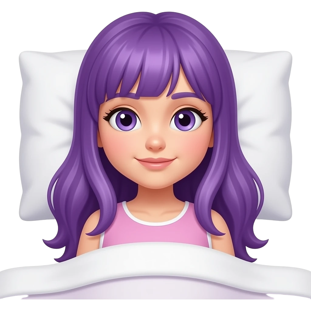 GIRL WITH LONG PURPLE HAIR IS LYING IN BED WITH HANDY emoji