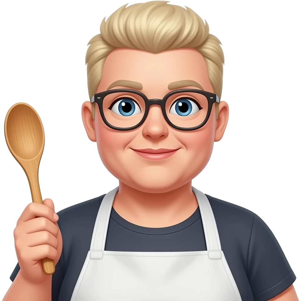 blondie  some overweight woman cooking, glasses, wooden spoon, buzz cut emoji