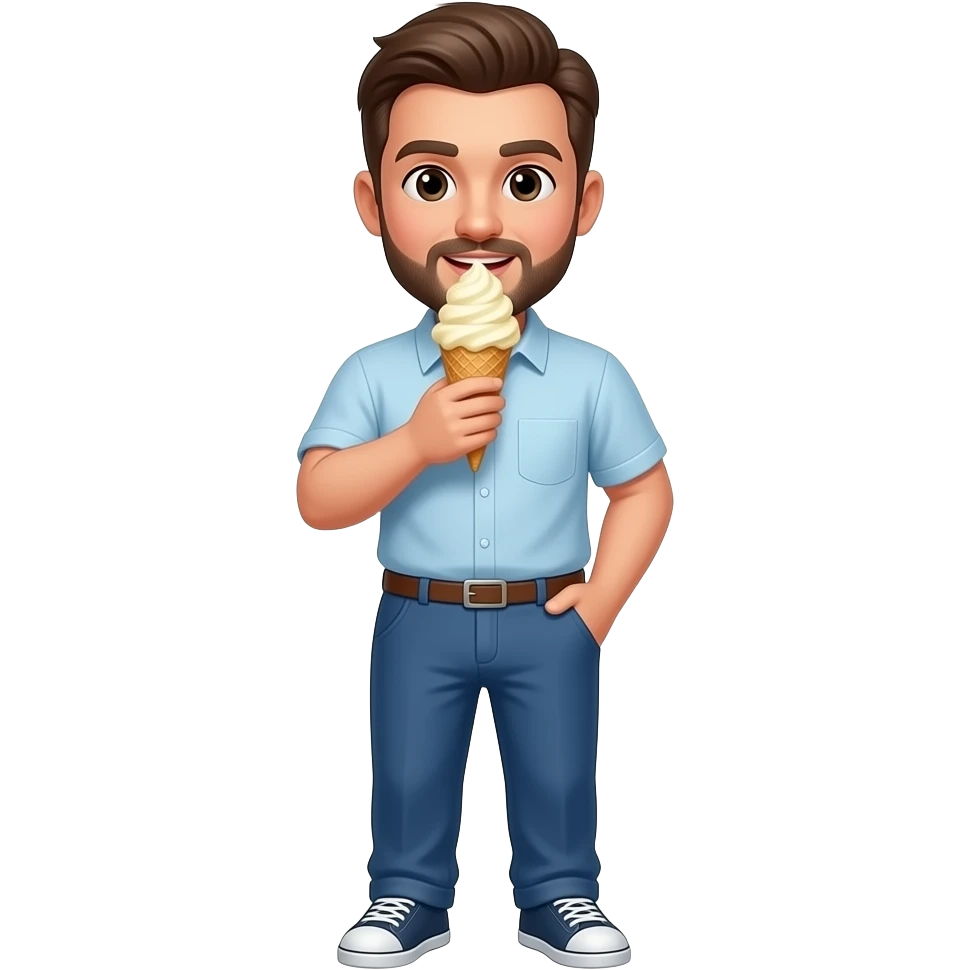 a man wereing blue pants and eating ice cream emoji