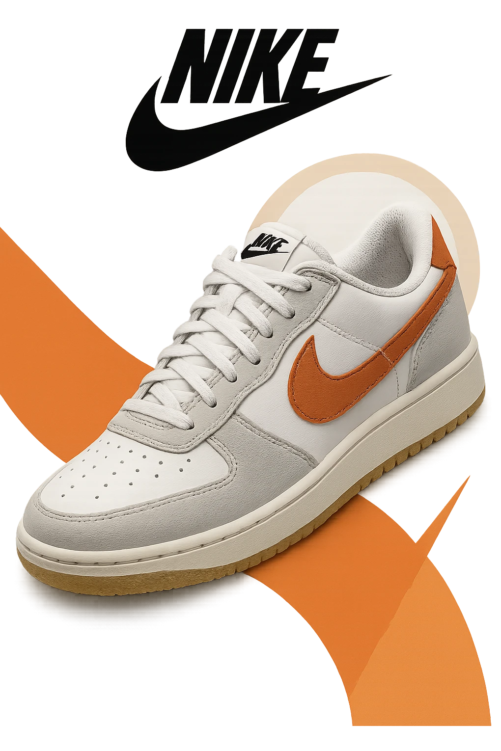 stylish poster for Nike's latest shoes, showcasing shoes and Nike swoosh logo, minimalistic and clean design, white background, accent colors emoji