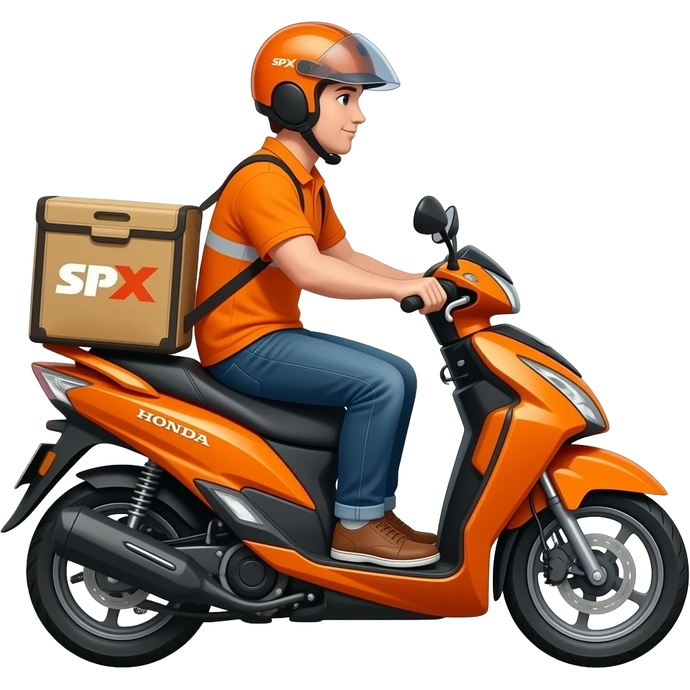 Delivery rider with color orange Honda click motorcycle with SPX logo emoji