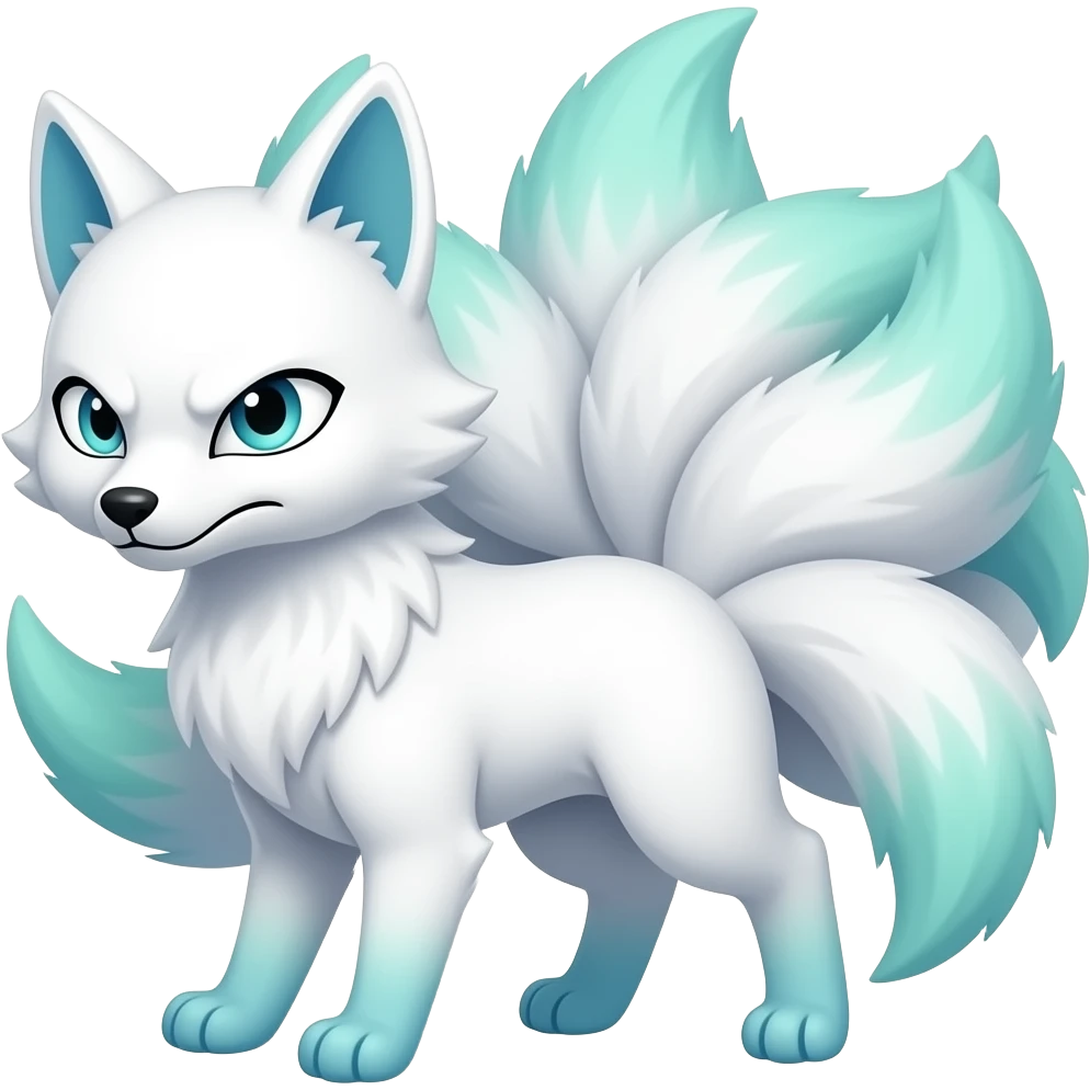 White with patterns blue green ombre tips and paws kitsune nine tails angry emoji
