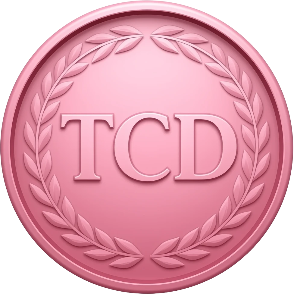 резная розовая монета c надписью TCD с орнаментом emoji