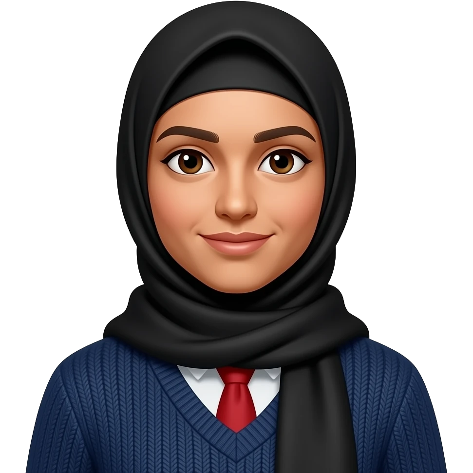 make Hazine, red tie, black hijab, dark blue pull over, not that white, normal indian skin, nor brown either emoji