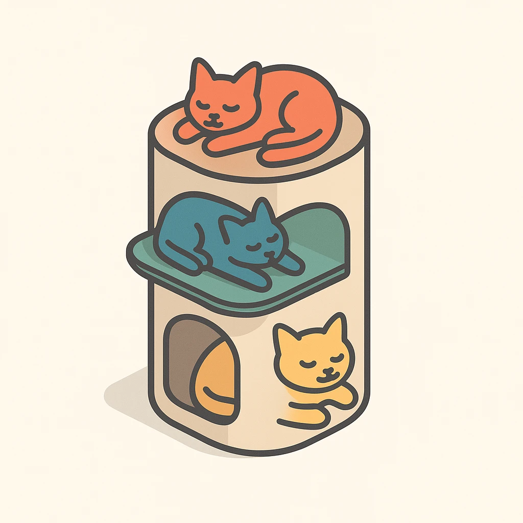 cats relaxing in a vertical playhouse emoji