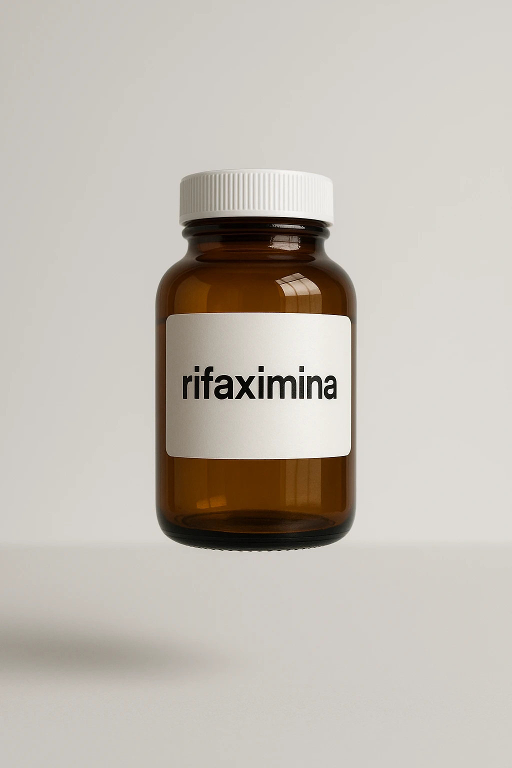 barattolo di medicinale con la scritta "rifaximina" sull'etichetta fluttua in aria, iperrealistico 4k emoji