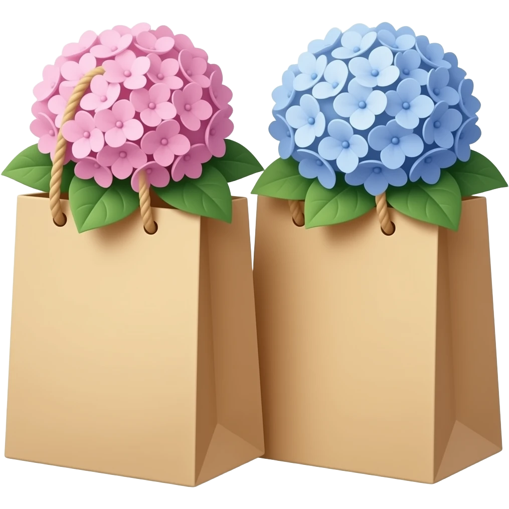 shopping bags with hydrangeas emoji