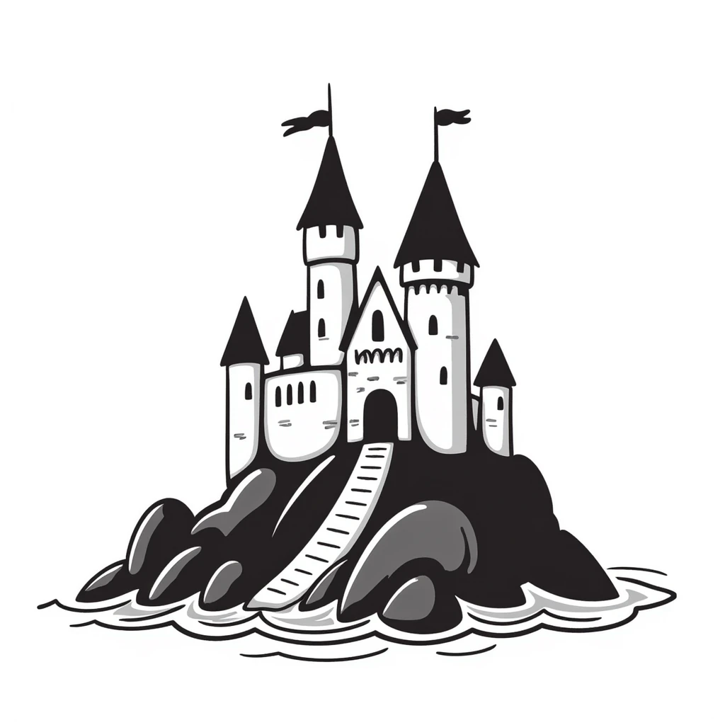 sea castle, hand drawn doodle style, detailed emoji