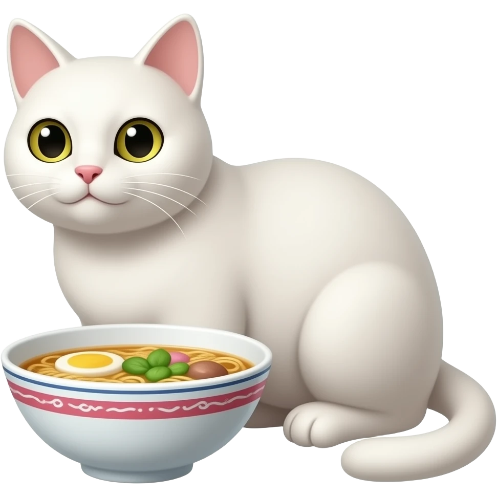 white cat in ramen emoji