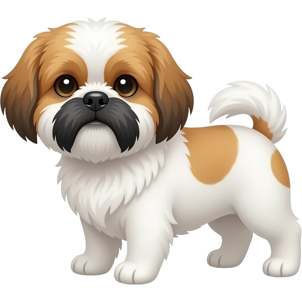Make a shih tzu dog with white hair on it body combined with brown on it ears and black in it mustaches emoji