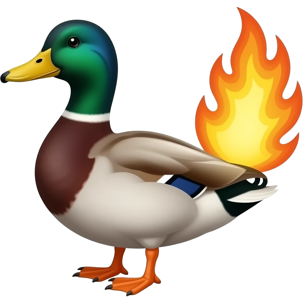 a phoenix duck with flaming rear feathers emoji