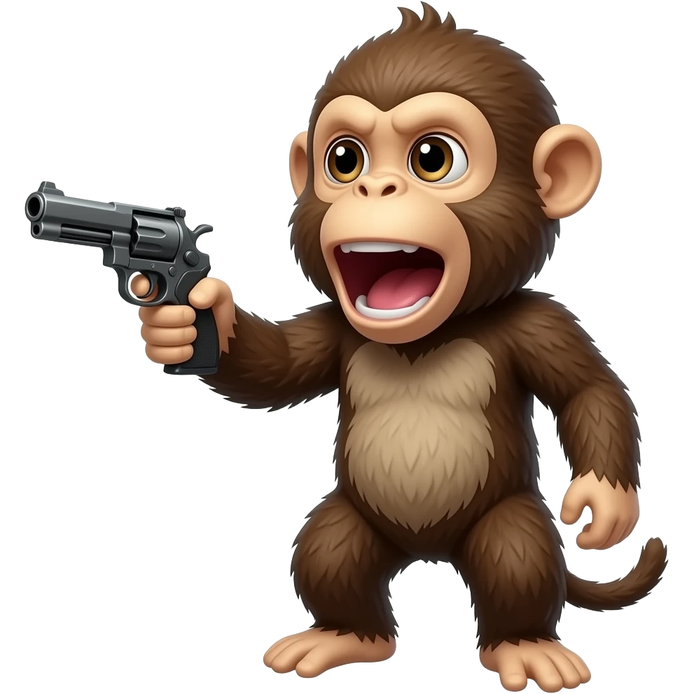 Monkey holding gun to its open mouth emoji