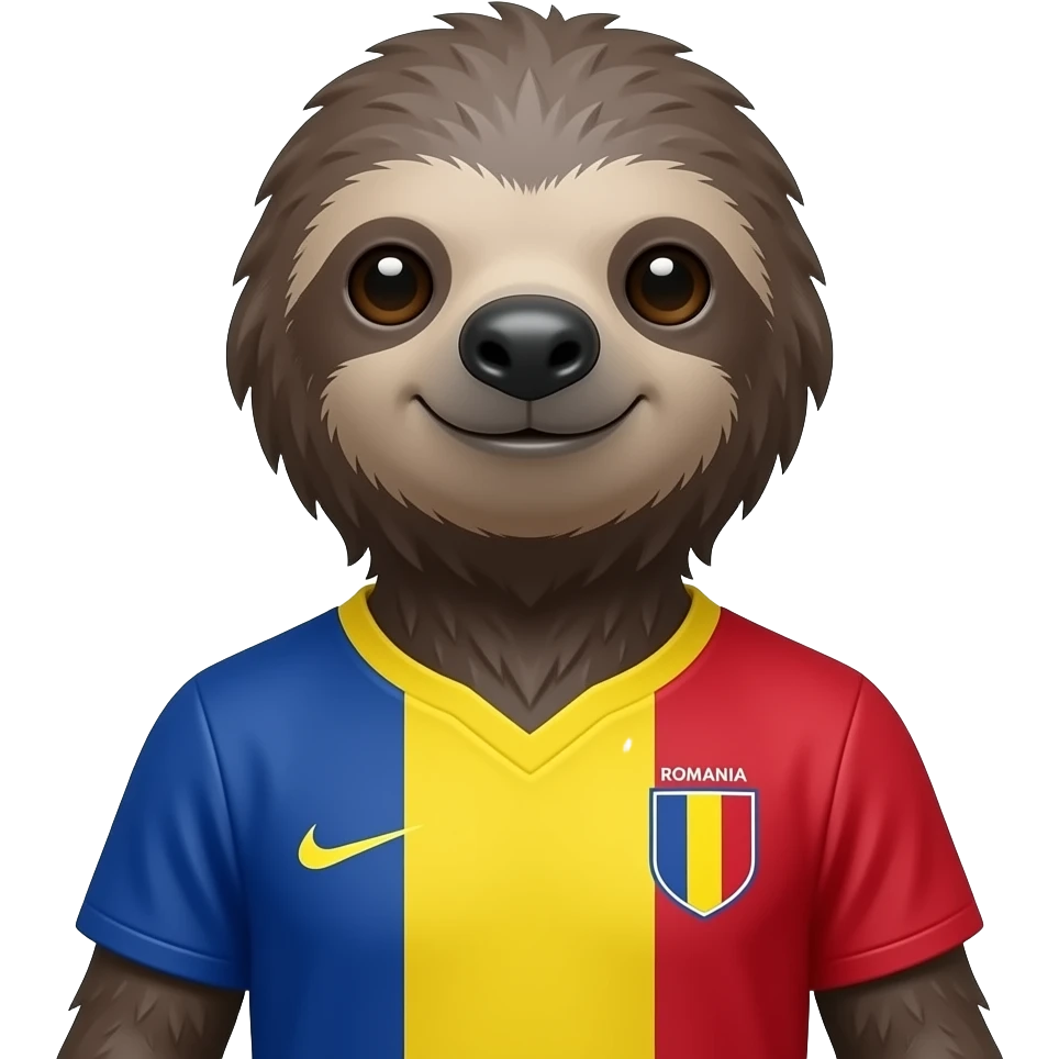Un perezoso terrestre prehistórico con forma de persona con la camiseta de la seleccion de Rumania emoji