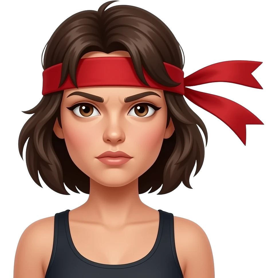 challenge femme avec un bandeau rouge neutre autour du front déterminé comme rambo le bandeau au vent emoji
