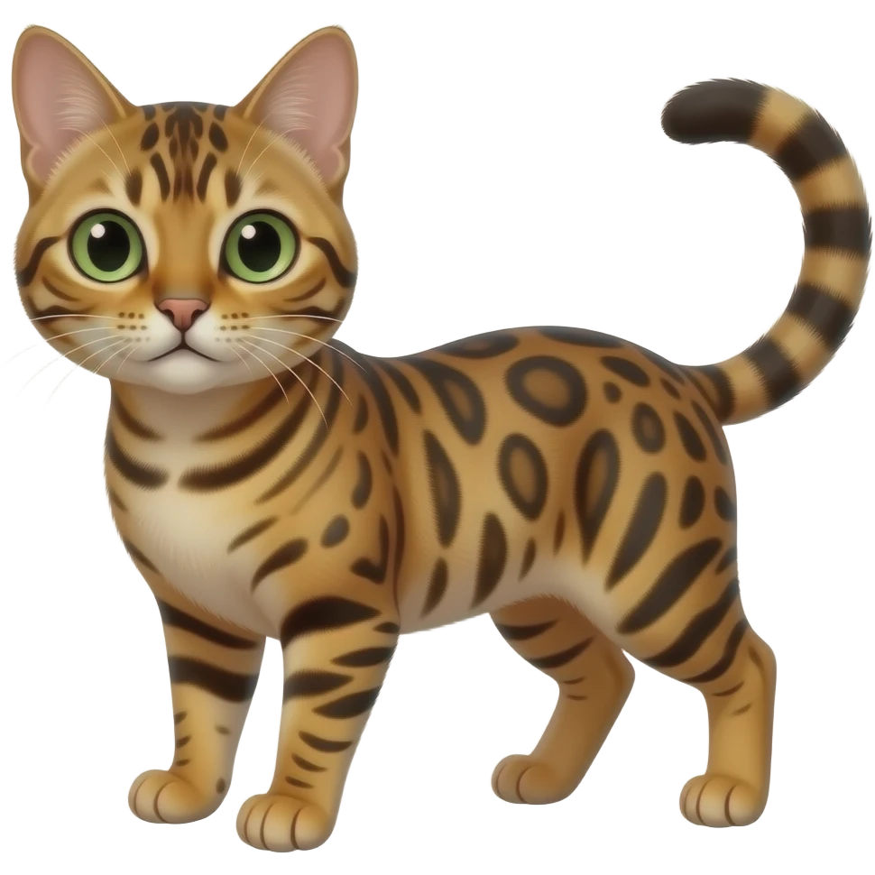 A brown bengal cat with big eyes and light green eyes, please make it more like a bengal emoji