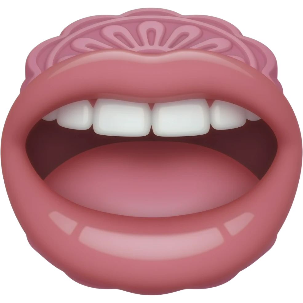 Pink mooncake in a mouth emoji