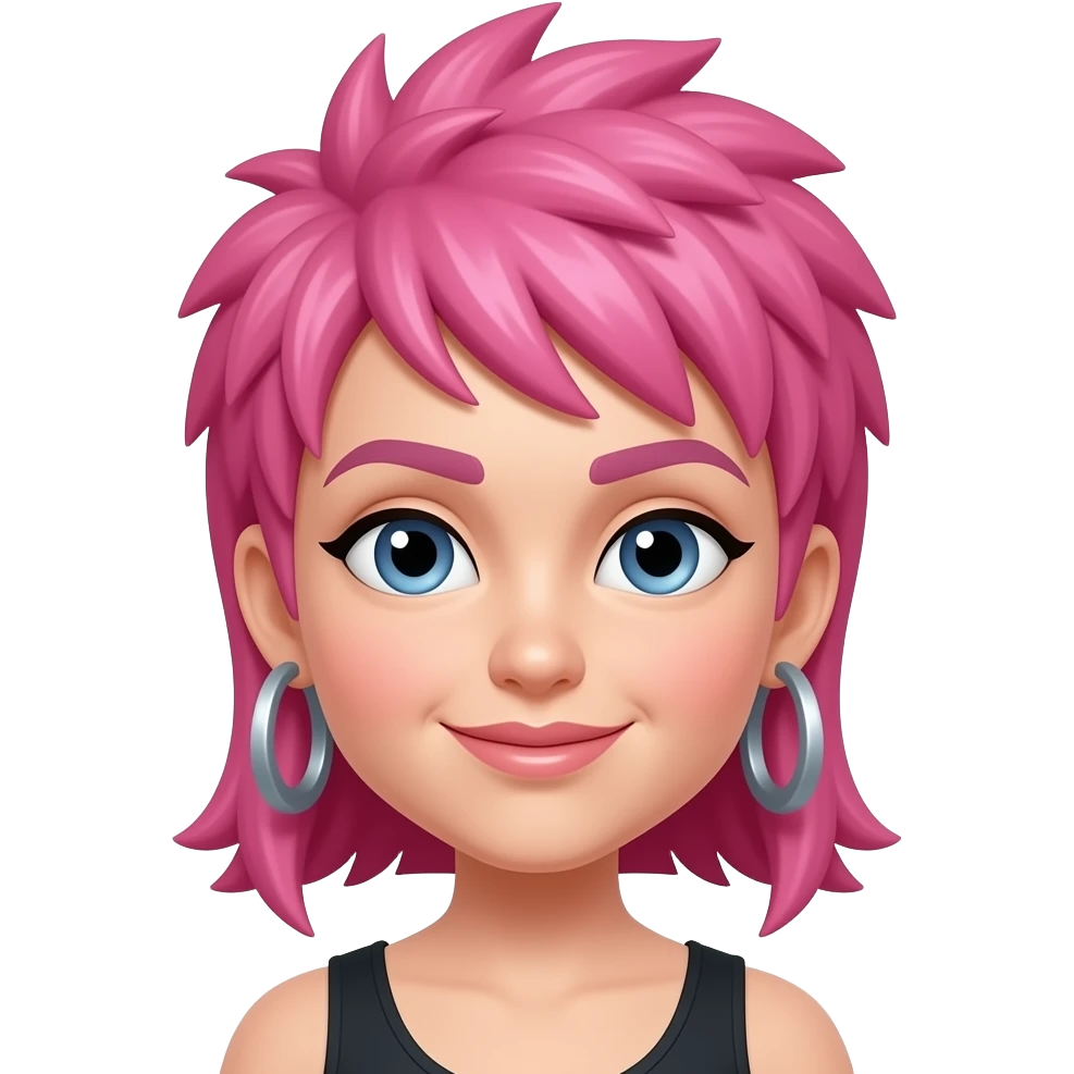 pink short very spiky haired woman, with big hoop earrings emoji