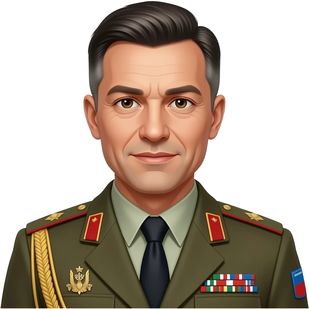 Anatolij mit General Abzeichen auf Schulter und Militär Uniform und ein paar graue Haare und braune Augen emoji