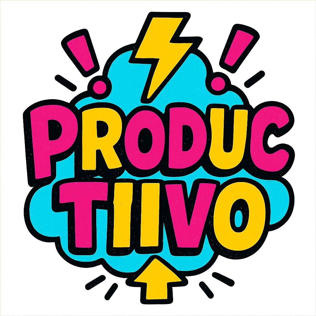 the word 'productivo' in vibrant pop colors style, emphasizing energy, productivity, and motivation, bold and eye-catching emoji
