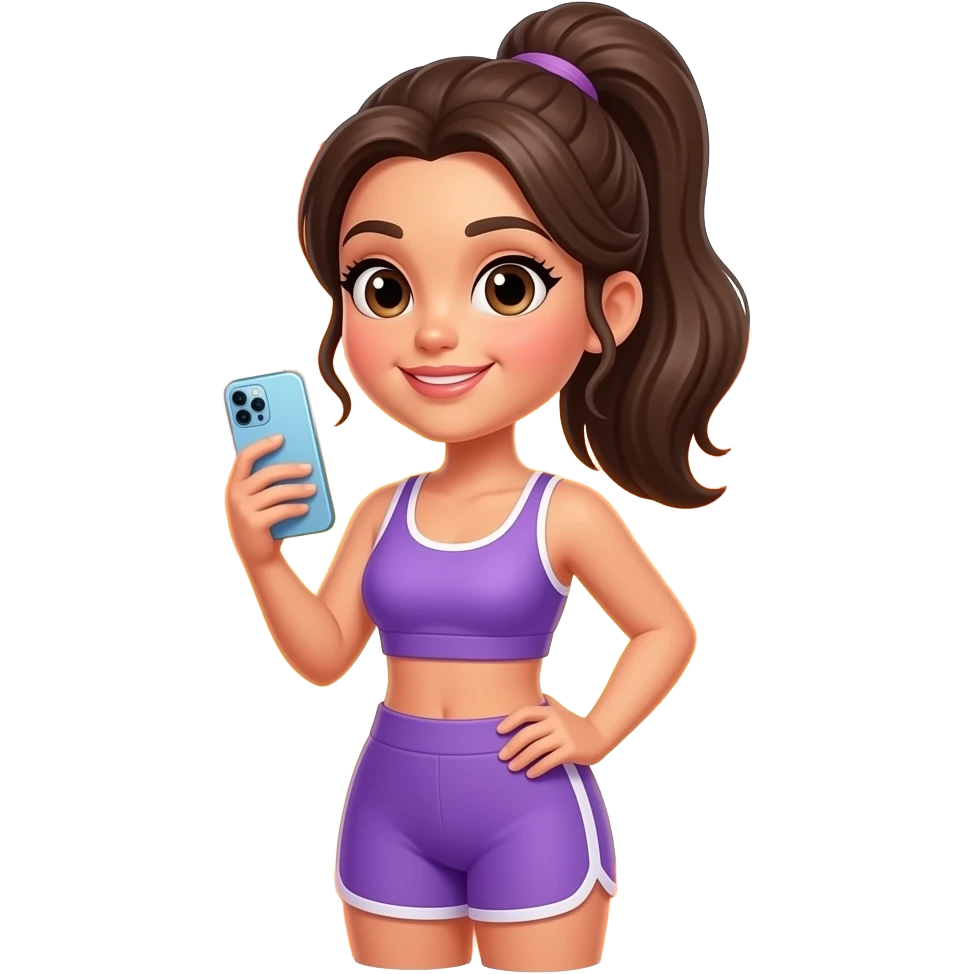 like the🚶‍♀️ emoji in, but in a cute workout set, ponytail, phone in hand. Add stylized cartoon flames around her. emoji
