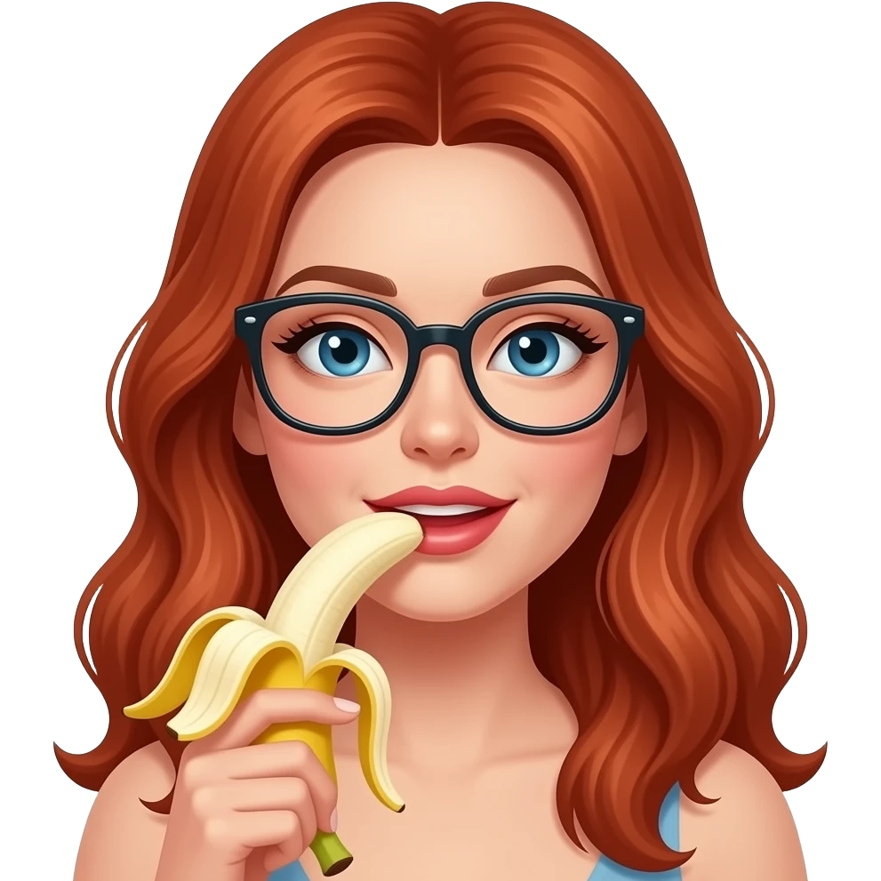 lei capelli rossi lunghi con occhiali, lecca una banana in modo sensuale emoji