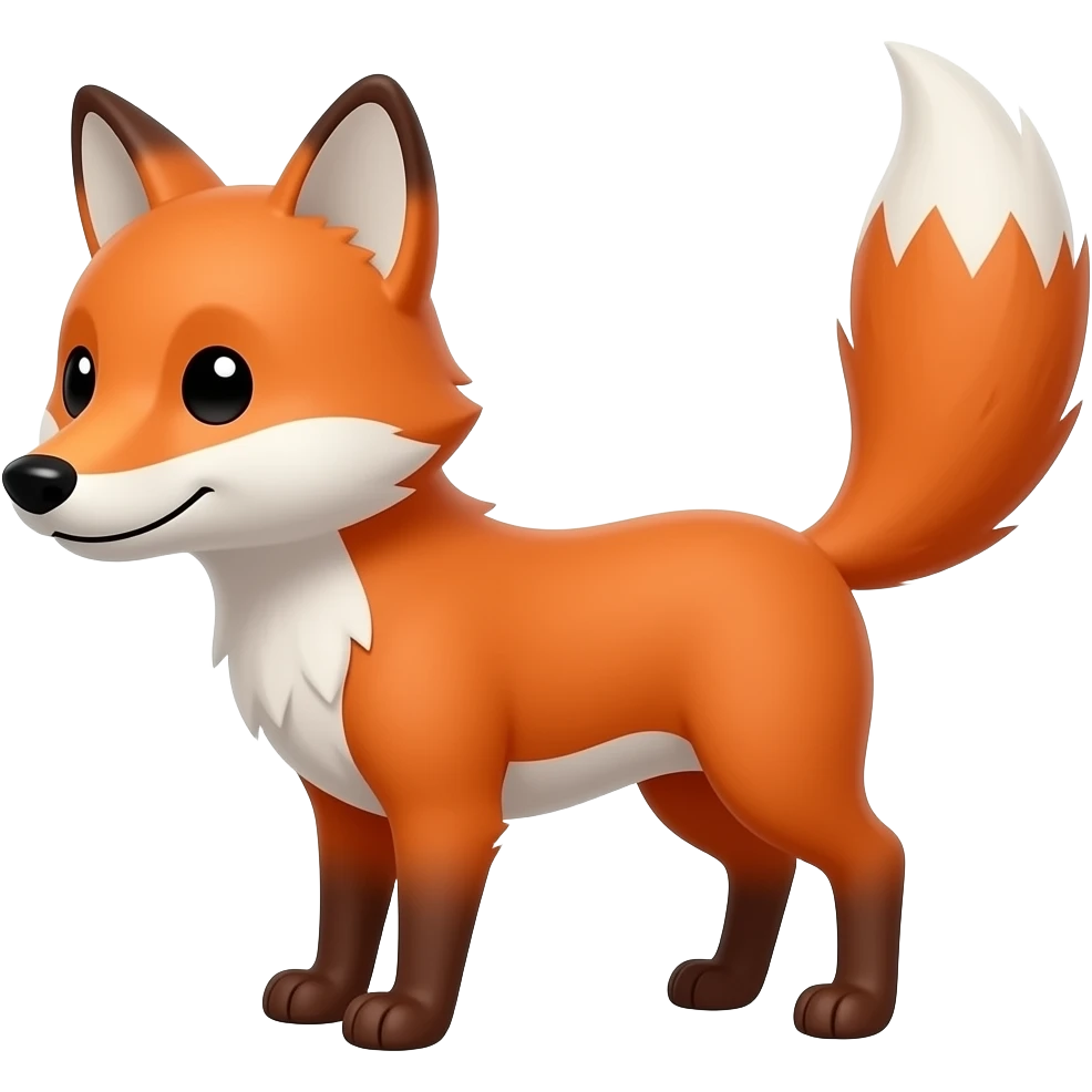 grown up fox with black dots for eyes its head at 3/4 with a full body tail up emoji